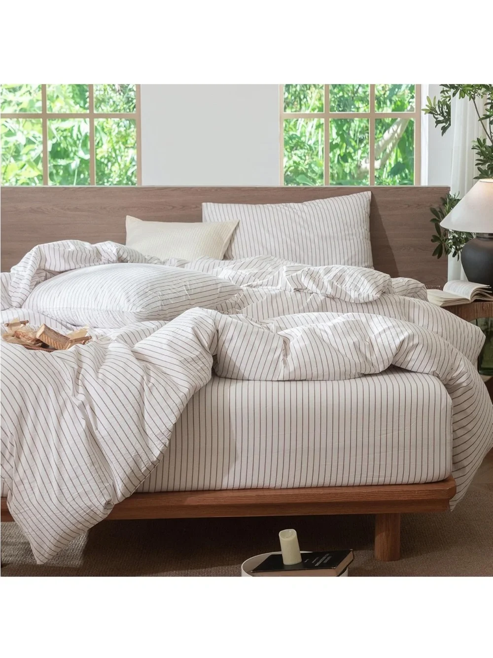 NEW MooMee 100% Washed Cotton Duvet Cover Set. Linen Like Texture. White/Orange